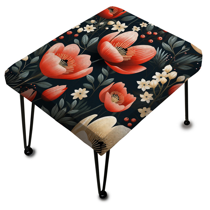 Mystic Red Garden Blooms Beauty - Floral Rectangle Ottoman