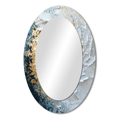 Blue And Golden Ink Tornado II - Gold Oval Wall Mirror Decor