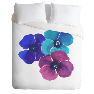 Jewel Tone Pansies Modern & Contemporary Floral Duvet Cover