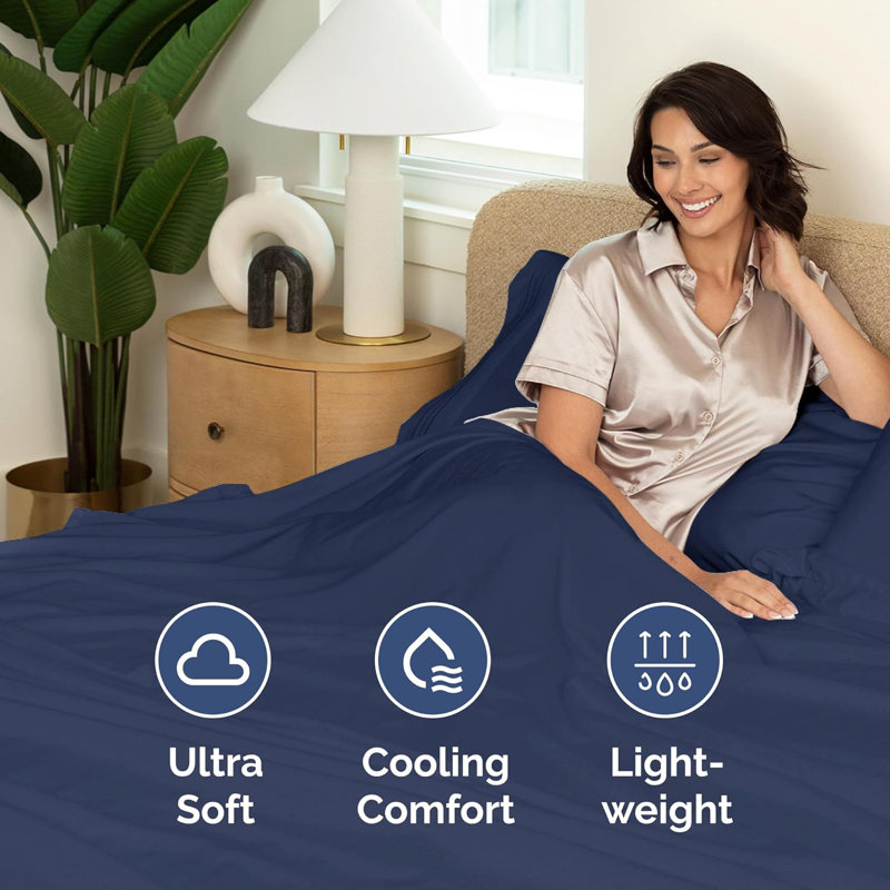 Soft Flat Sheet – Cooling, Breathable & Wrinkle Free Top Sheet, Blue Navy, King