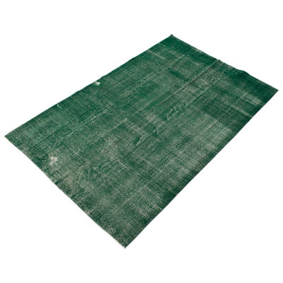 Tapis vert en laine noué à la main de conception unique et de style années 2000 4 pi 6 po x 9 pi 7 po Oliviarae