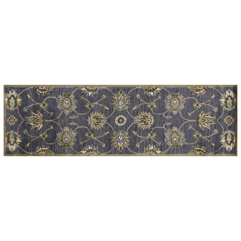 Tapis minuit en laine touffeté à la main Lucio, Tapis de couloir 2 pi 3 po x 7 pi 6 po