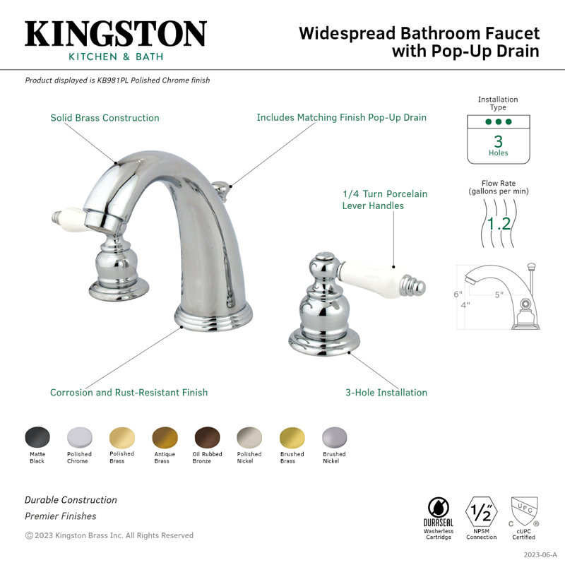 Kingston Brass Victorian Two-Handle 3-Hole Deck Mount Widespread Bathroom Faucet with Retail Pop-Up Drain, Oil Rubbed Bronze