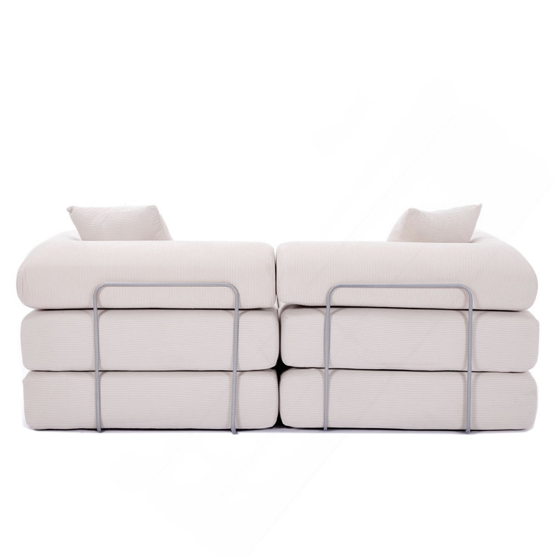 Canapé-lit modulaire pour appartement, canapé-lit convertible, structure de forme fixe et accoudoirs amovibles, canapé-lit pliant pour petits espaces, sans assemblage, velours côtelé