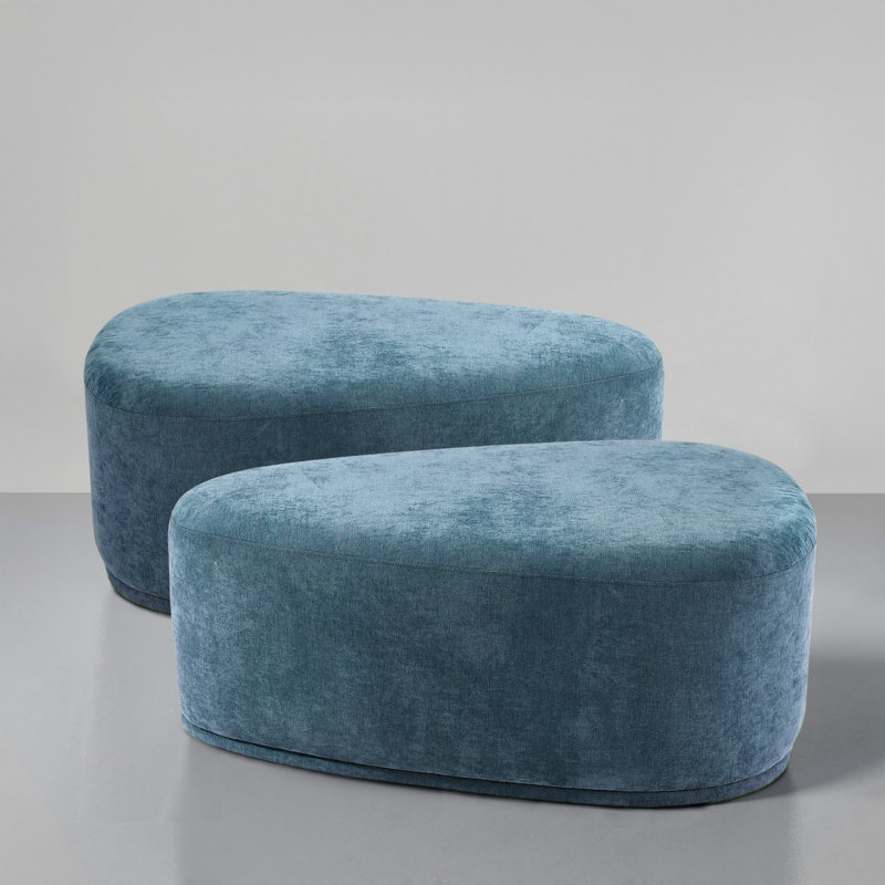 Caras Upholstered Blue Triangular Compression Ottoman No Assembly Required (Set of 2), Blue