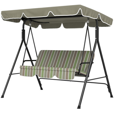 Outsunny 3-Seat Outdoor Patio Swing Chair With Removable Cushion,Steel Frame Stand And Adjustable Tilt Canopy For Patio,Garden,Poolside,Balcony,Backyard