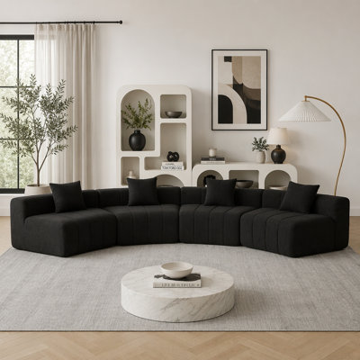 Chenille Curved Sectional Sofa with 4 Pillows, Symmetrical Modular Semi-Circular Design for Comfort and Style in Any Room