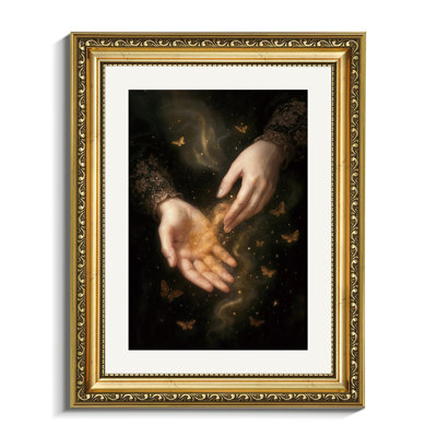 Gothic Magic Hands Gold Framed Wall Art