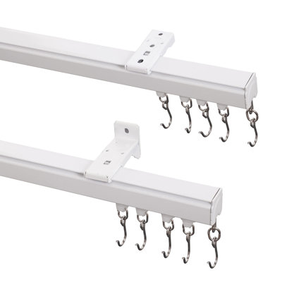 Aluminum Ceiling Curtain Track Set With Hooks, Adjustable Length Ceiling/Wall Mount Curtain Rail System For Grommet/Pleated Drape, RV Ceiling Track, White