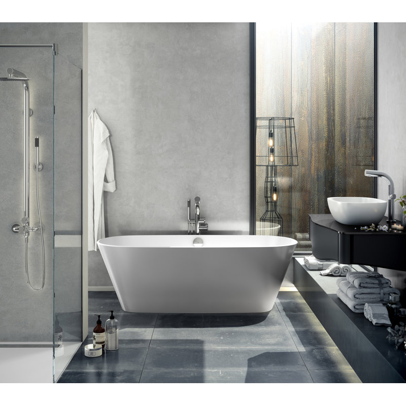 Vetralla 65" x 28" Freestanding Soaking Bathtub, Gloss White