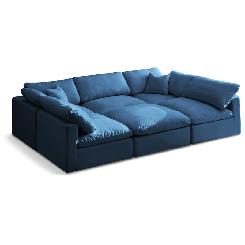 Atis Velvet U-Shaped Sectional Reversible, Navy Velvet