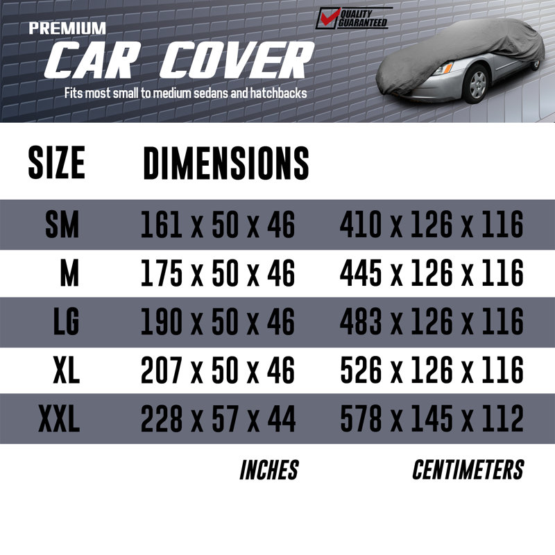 Non-Woven Water Resistant Protective Car Cover Multiple Sizes, 44" H x 207" W x 50" D