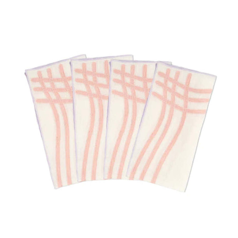 Embroidered Linen Napkins, Pink/Purple