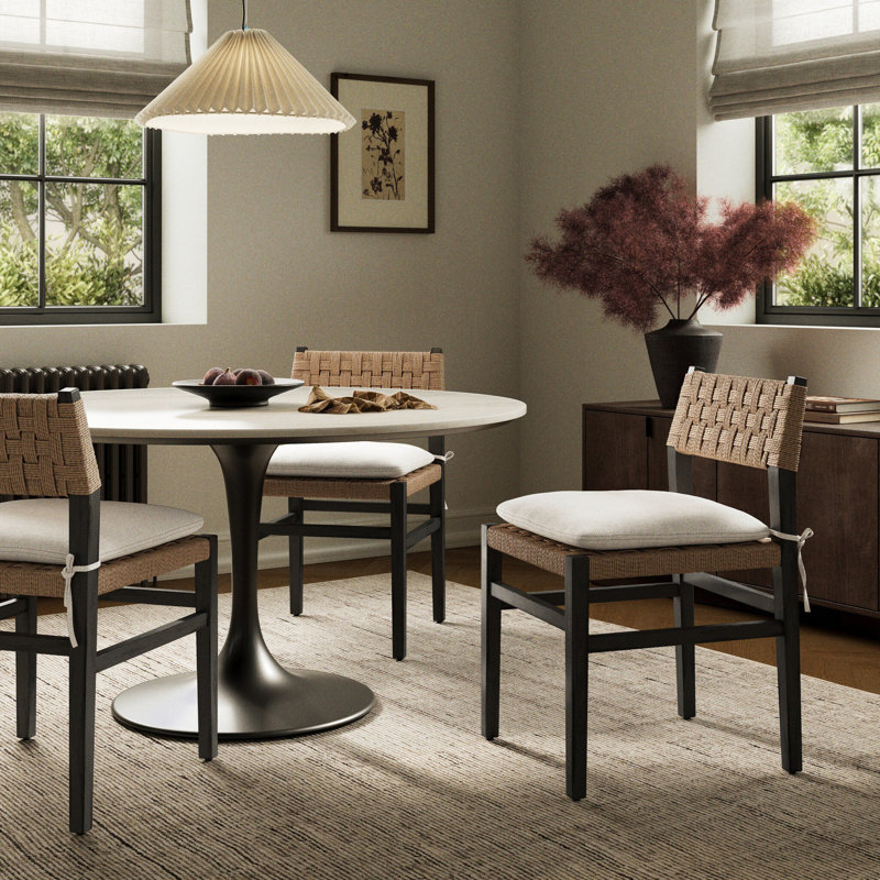 Hamlin Dining Chair With Cushion-Dover Crescent, Distressed Black Ash
