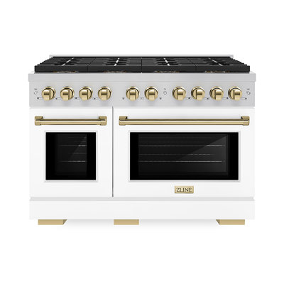 ZLINE Autograph 48 in. Paramount Gas Range with 8 DuoPro Burners & White Doors w/ Bronze Accents
