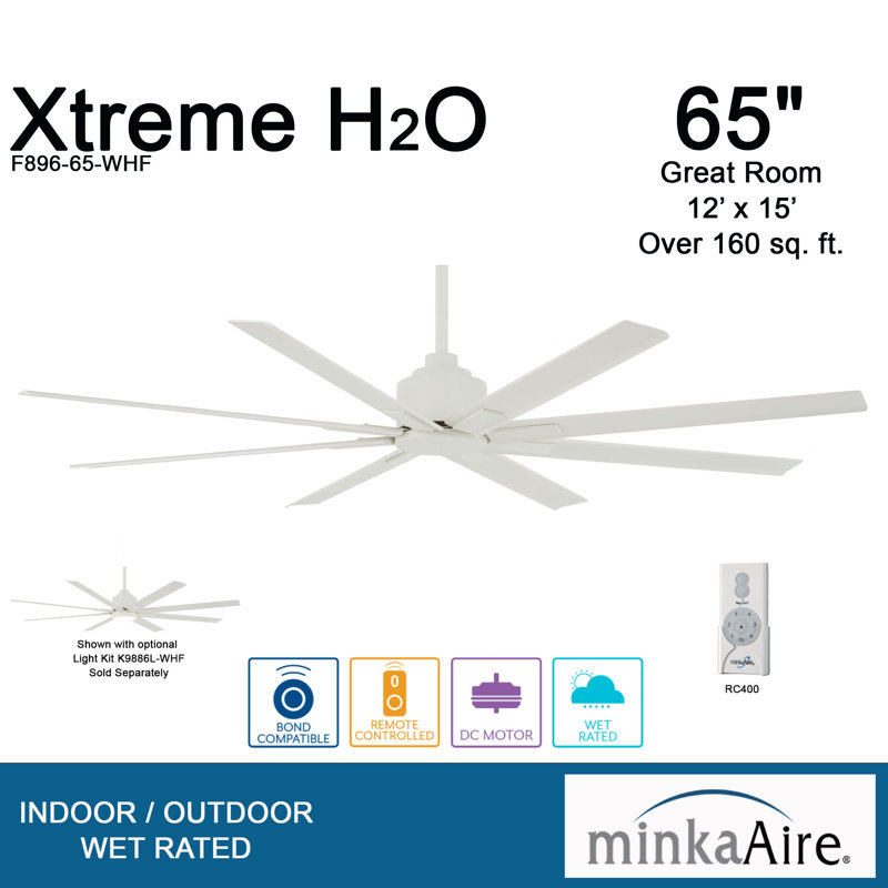 65" 8 - Blade Standard Ceiling Fan with Remote Control, Flat White