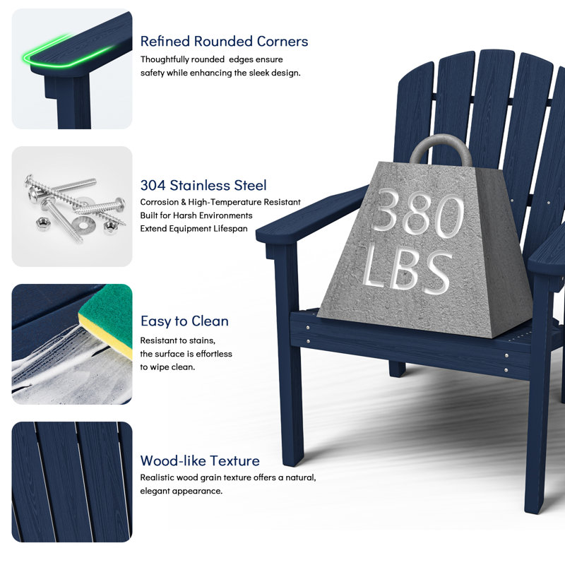 Set of 4 Stackable Adirondack Chairs – HDPE Outdoor Patio Seating, All-Weather Durable Design with Space-Saving Storage and Comfort Backrest