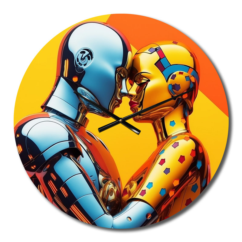 Horloge murale Retro Robot Couple In Love V, Moyenne