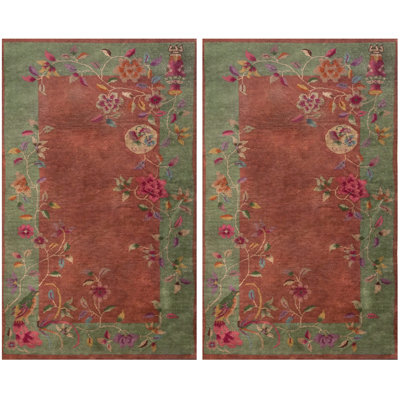 1920s Chinese Rectangle - Art Deco Knotted Wool Small Scatter Size Antique Rug