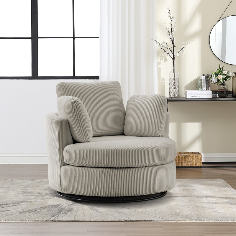 Upholstered Slipcovered Swivel Barrel Chair (Set of 2), Light Gray Corduroy