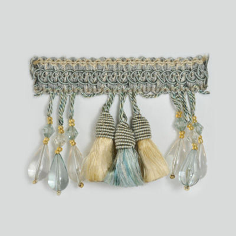 Beaded Tassel Fabric, Beige/Light Blue