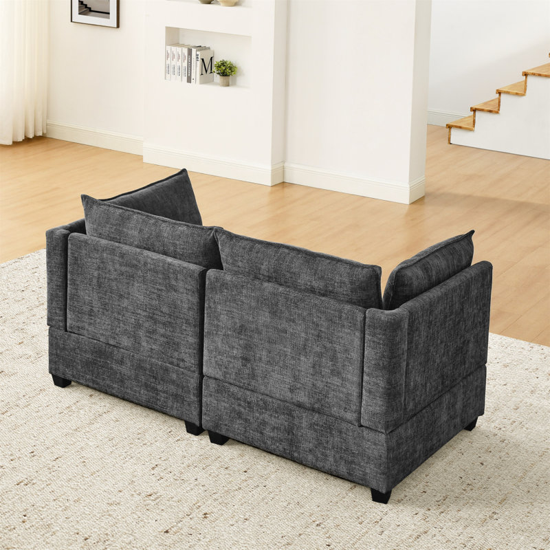Canapé rembourré en chenille moderne avec 2 coussins lombaires, canapé-lit à siège profond pour salon, appartement, bureau, studio