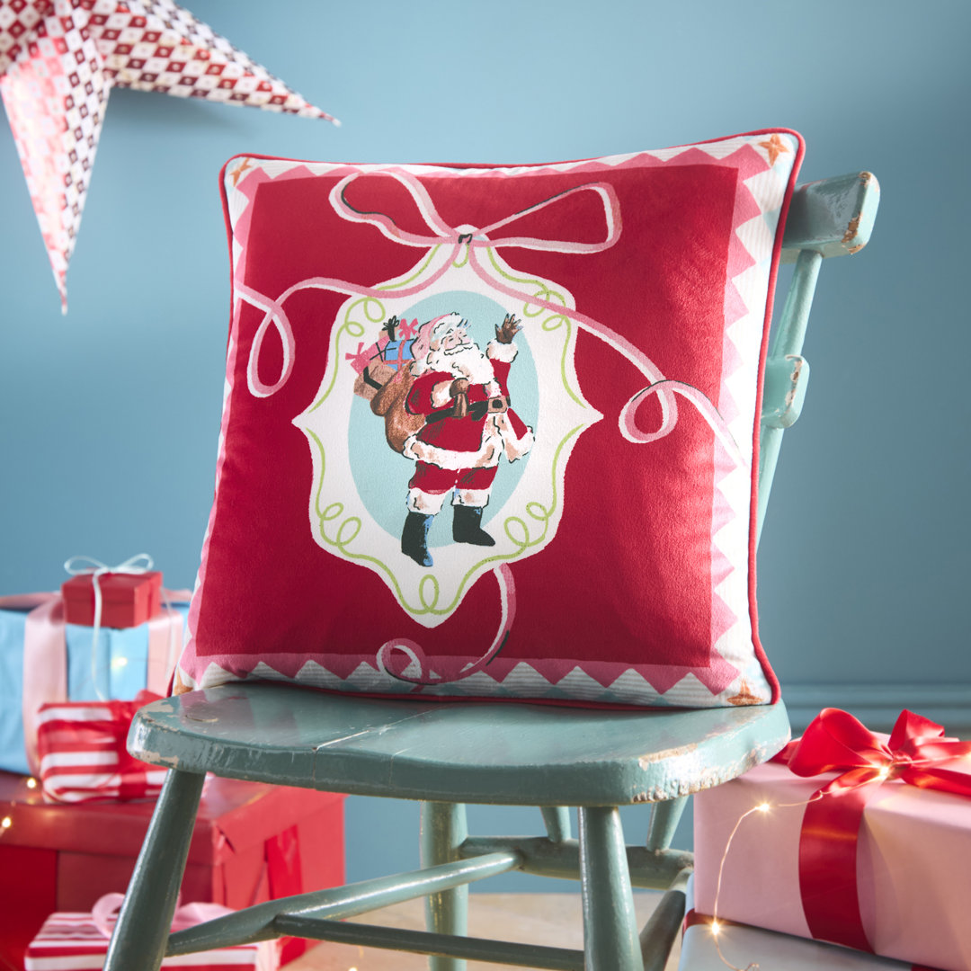 Christmas Vintage Frames Striped Red Square Throw Cushion