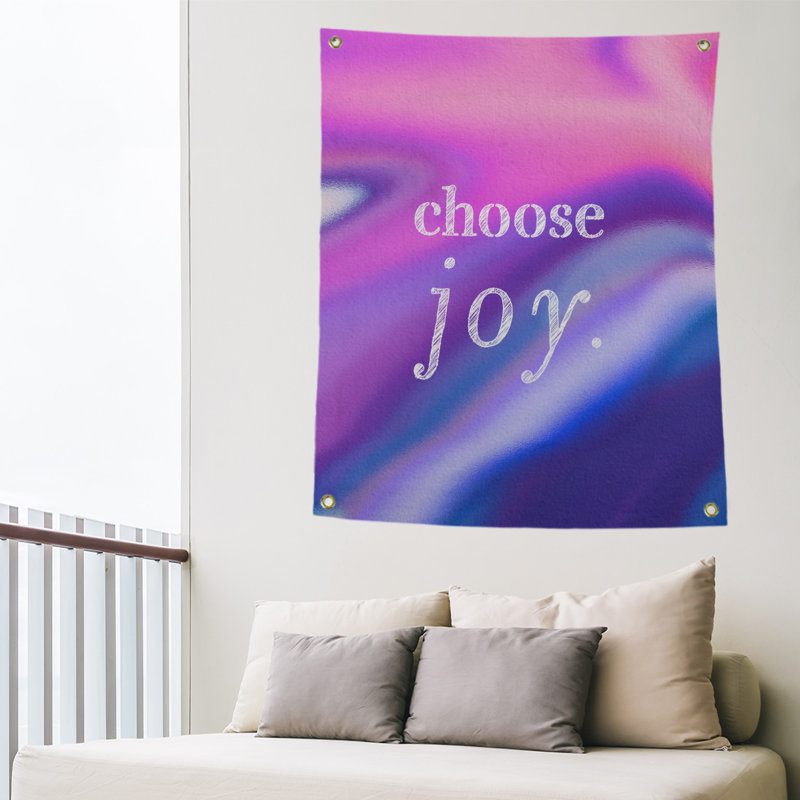 Tapisserie de polyester, choisir la joie citation, H 36 po x l 26 po, Rose et bleu marine