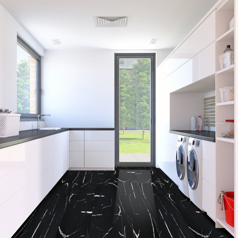 12'' W x 12'' L x 1.5 mm Peel and Stick Vinyl Floor Tiles,Luxury Vinyl Tile, Diamond Black