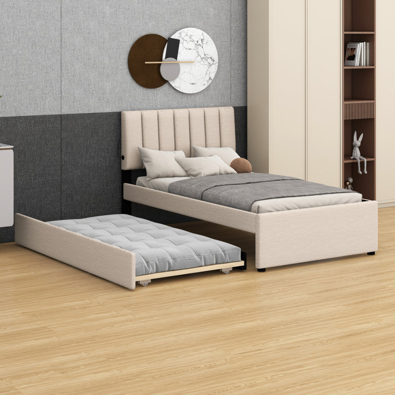 Lit plateforme tapissier avec lit gigogne
