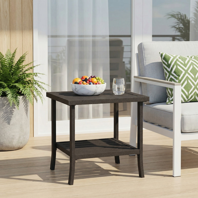 Table d'appoint d'extérieur en fer à 2 niveaux de 19 po Deins, Noyer