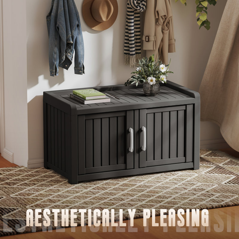  31.89" 2-Door 8+ Pairs Shoe Storage Cabinet and Shoe Storage Bench, Black