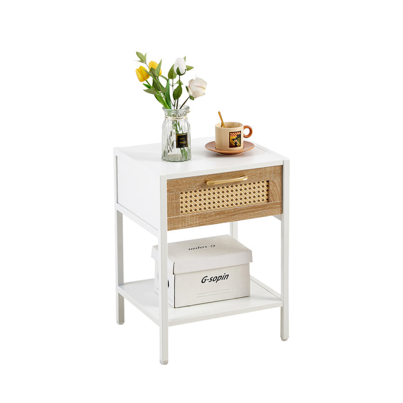 Table de bout avec rangement Arwyn, Blanc, Blanc