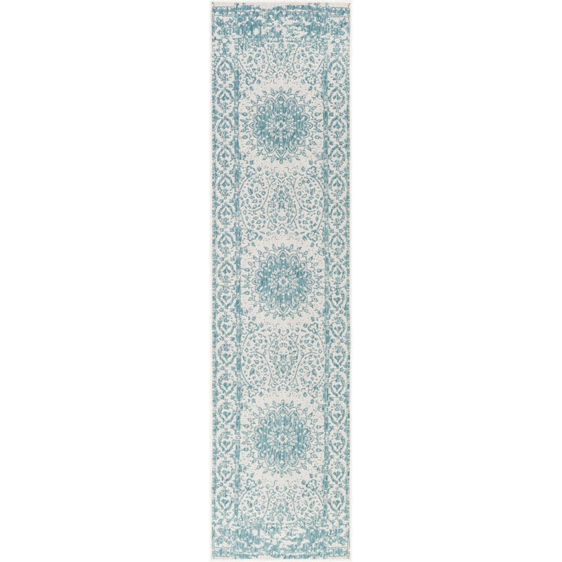 Contemporary Hintz Area Rug Aqua Color, Runner 2' x 8'