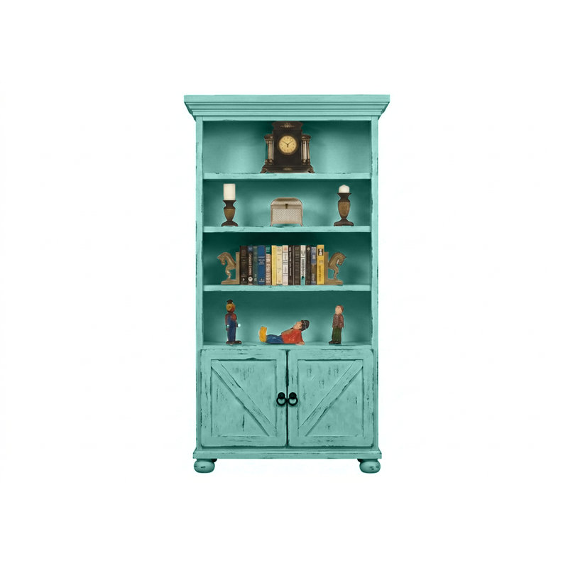 Bibliothèque en bois massif avec rangement Farmhouse, Aqua Fiesta