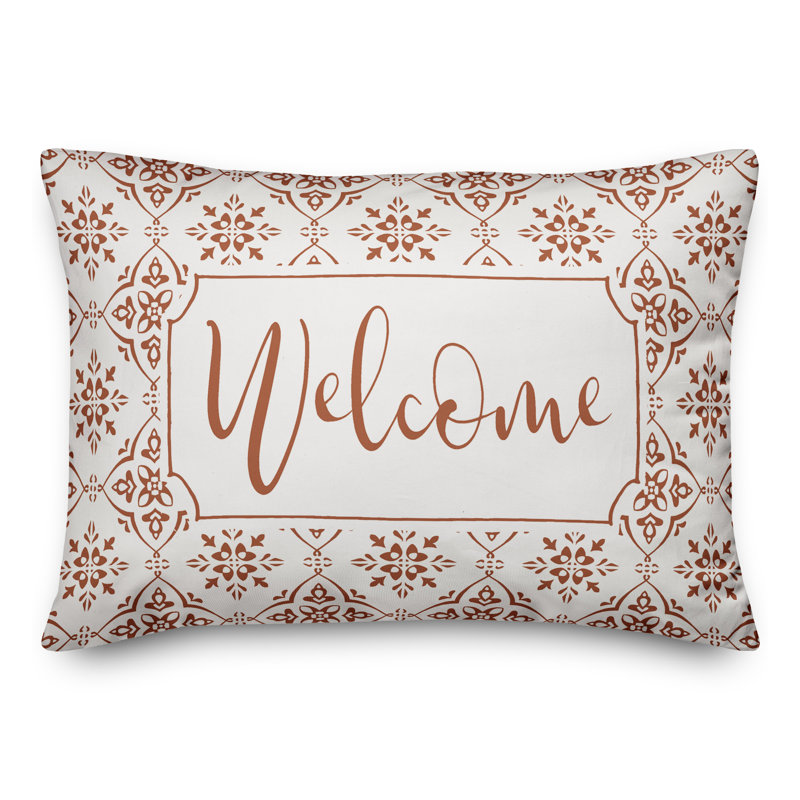 Housse de coussin rectangulaire d'extérieur Alguno Welcome Medallion, Orange