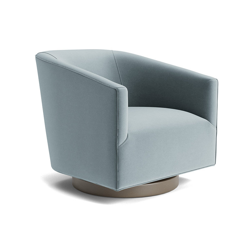 Cooper Upholstered Swivel Barrel Chair, Performance Velvet - Harbor, Driftwood