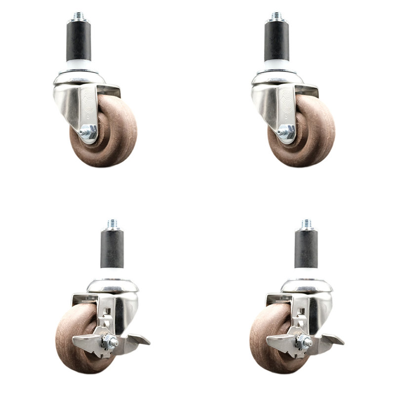High Temp Glass Filled Nylon Stem Caster Set with 2 Lock Brake