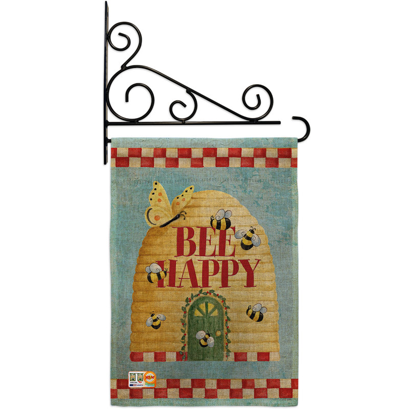 En toile jute 2 côtés 19 x 13 po abeille happy drapeau de jardin