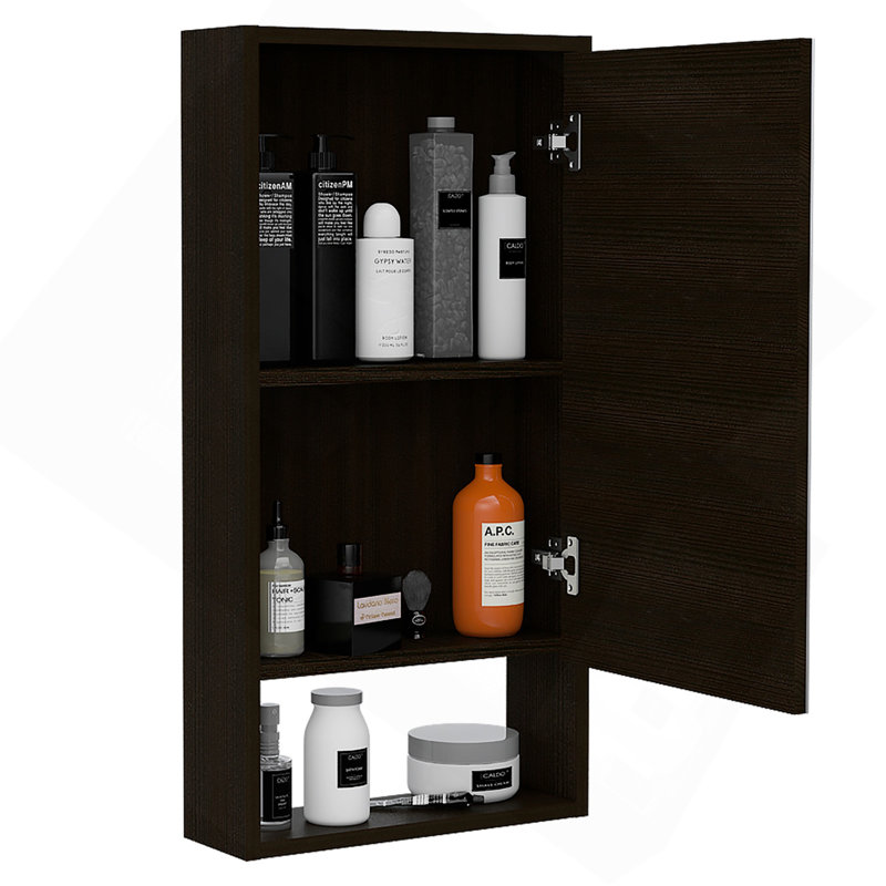 Armoire à pharmacie Mariana, une tablette externe, miroir à une porte et deux tablettes internes, Noir