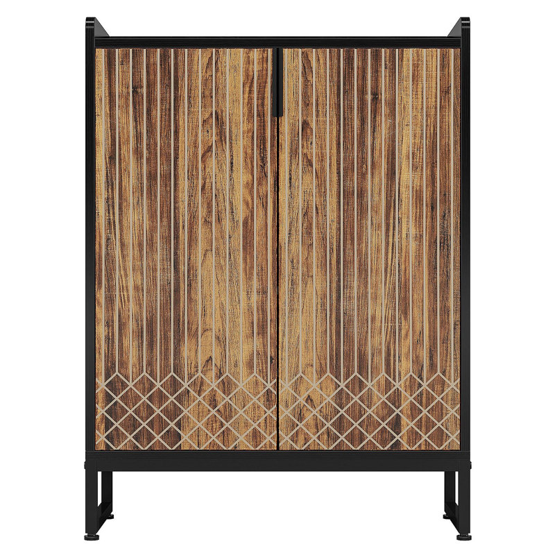 29.52” Brown & Black Shoe Cabinet With Doors, 5 Tiers Shoe Storage Organizer, Brown/Black