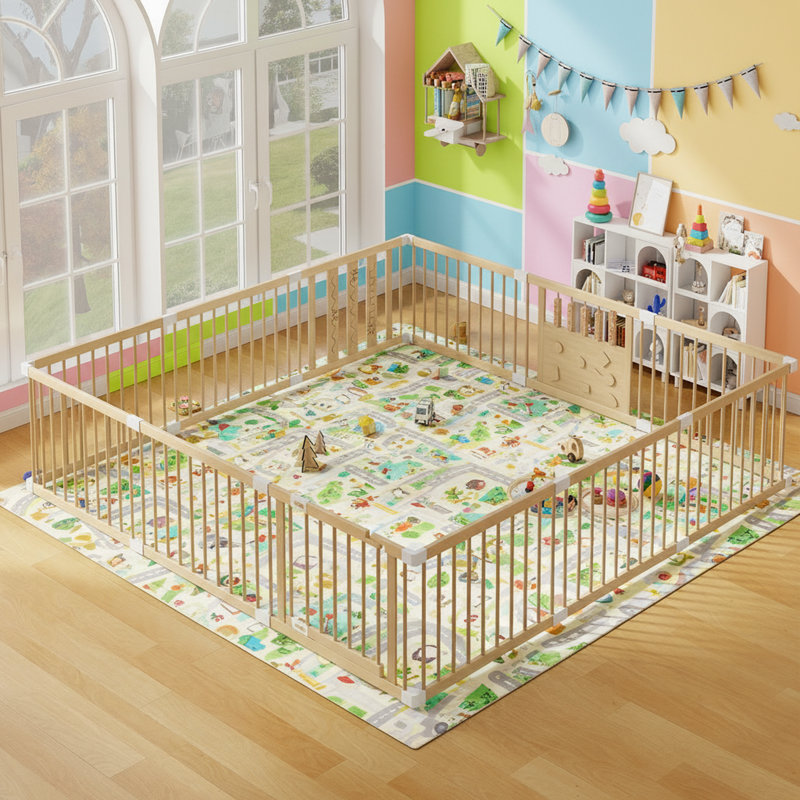 Parc pour bébé en bois de pin naturel, très grand parc pour bébés et tout-petits de 96 po x 96 po, aire de jeu intérieure pour enfants, clôture en bois naturel portable
