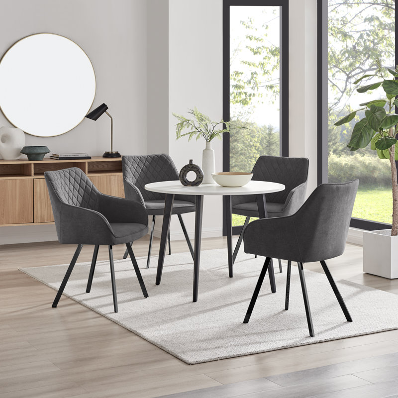 Betsab 4 - Person Dining Set, Dark Grey, Oak/Black
