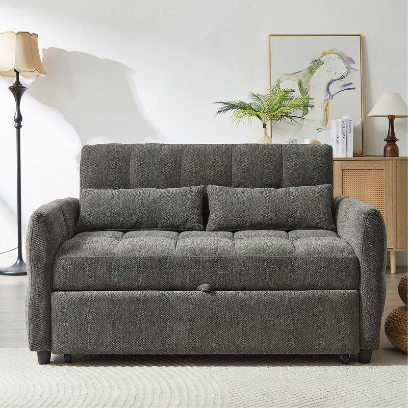 52.8" Loveseat Sofa Pull-Out Sofa Bed Tufted Sleeper Sofa With An Adjustable Backrest, Gray