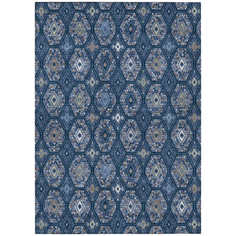 Machine Washable Indoor/Outdoor Chantille ACN2471 Global Rug, Navy, 5' x 7'6"