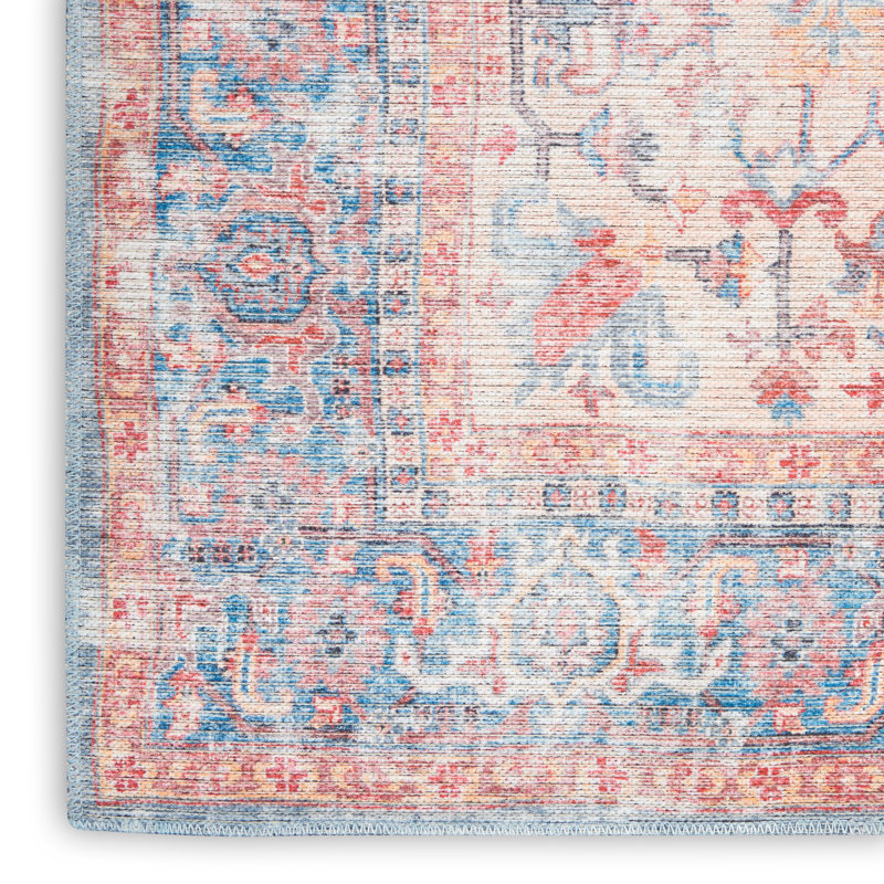 Machine Washable Oriental Blue/Red Area Rug, Runner 2'2" x 8'
