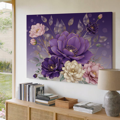 Canvas An Opulent Floral Arrangement Bursts With Large Blossoms In Rich Wall Art Shades Of Deep Purple Soft Pink And Creamy White Each Canvas Wall Art