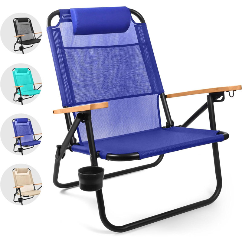 Adeodata Folding Beach Chair, Black, Navy