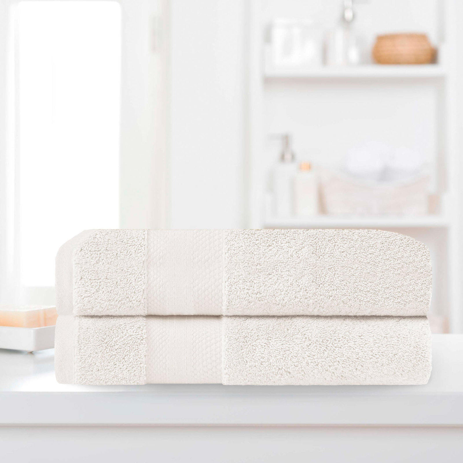 Finnian Turkish Cotton Bath Towel, Ivory, Bath Sheets - 2 Pack