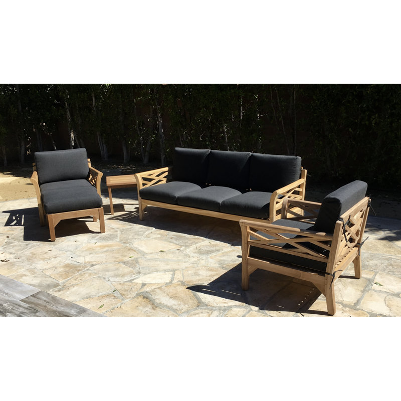 Ensembles de sièges en teck 4 pièces avec coussin Sunbrella